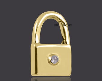 14K yellow gold mini padlock diamond jewelry connector padlock charm