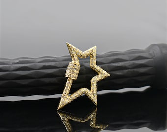 14K Yellow gold-plated diamond star carabiner lock, women's jewelry connector lock