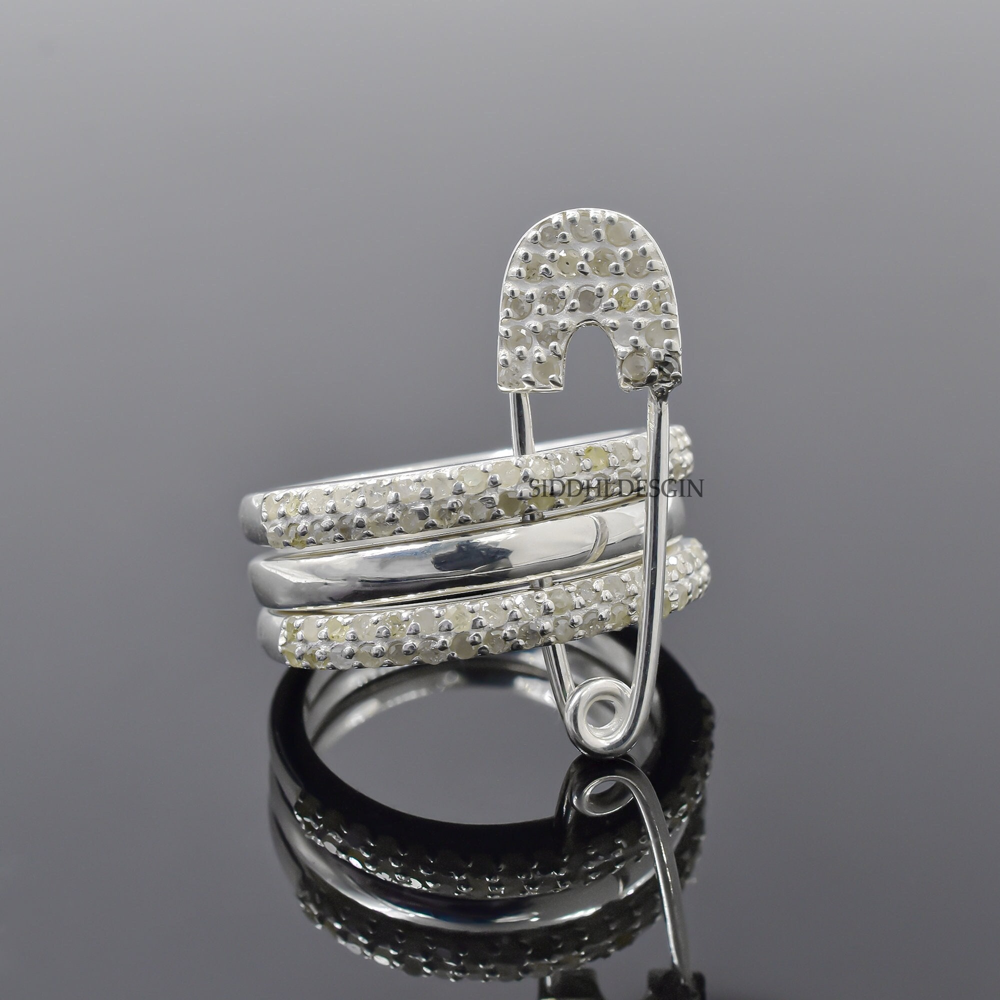 92.5 Silver Safety Pin Connector Band Ring, Multi-link 3 Set Ring