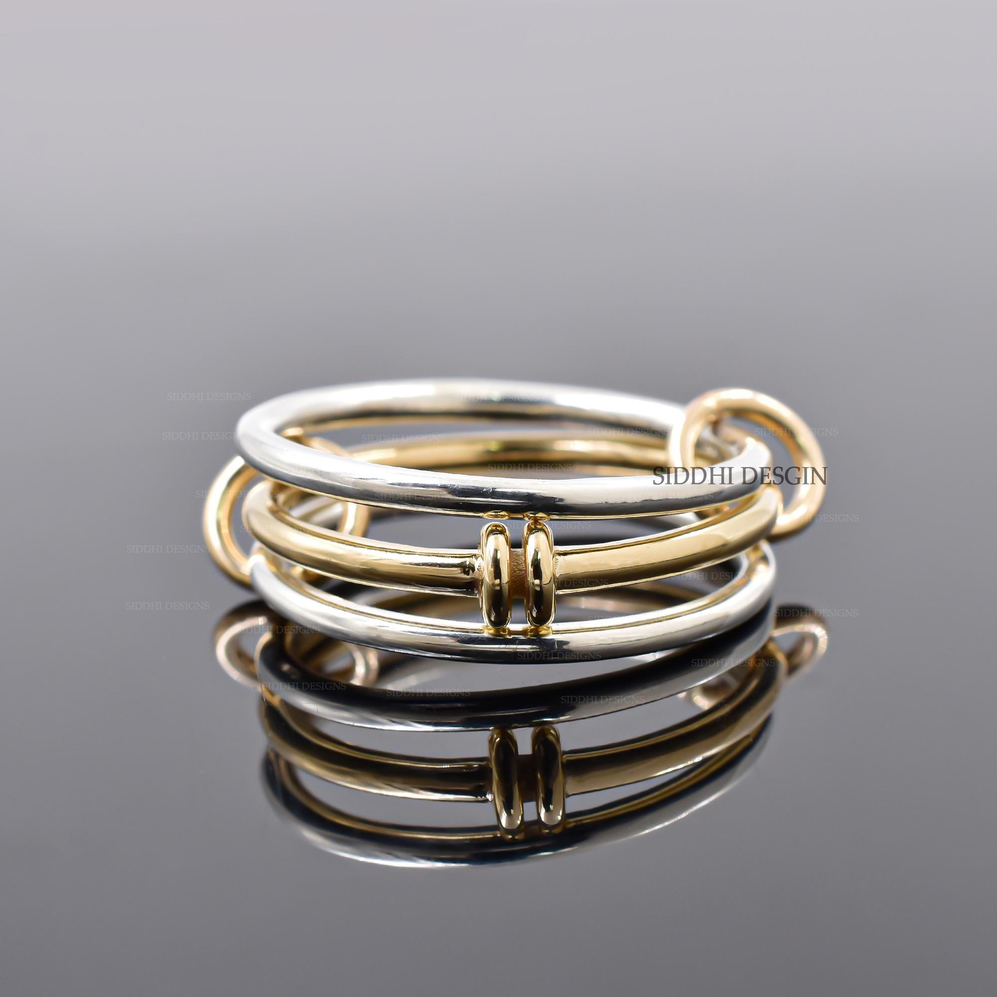 HANA HANA　ジュエリーストラップ　ゴールド・シルバー 2色セット 14K Yellow Gold and Silver Multi-band Ring Plain Silver