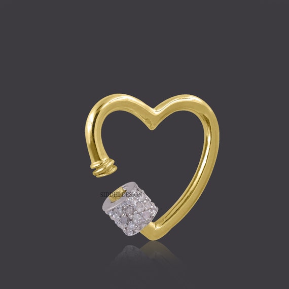 Diamond Heart Carabiner Lock, Yellow Gold Plated Sterling Silver