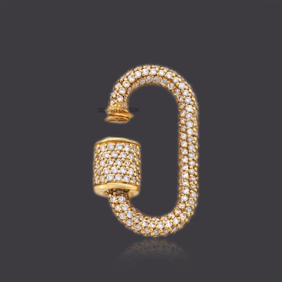 COOTIE　Symbol Carabiner　GOLD 14k Yellow Gold Carabiner Lock, Cubic Zirconia Oval