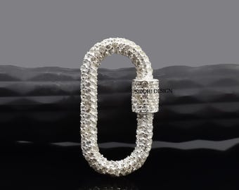 14k yellow gold-plated white cubic zirconia carabiner lock, jewelry connector lock