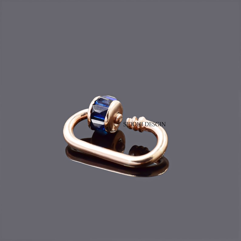 14k yellow gold carabiner lock, emerald baguette carabiner lock, woman jewelry connector lock image 9
