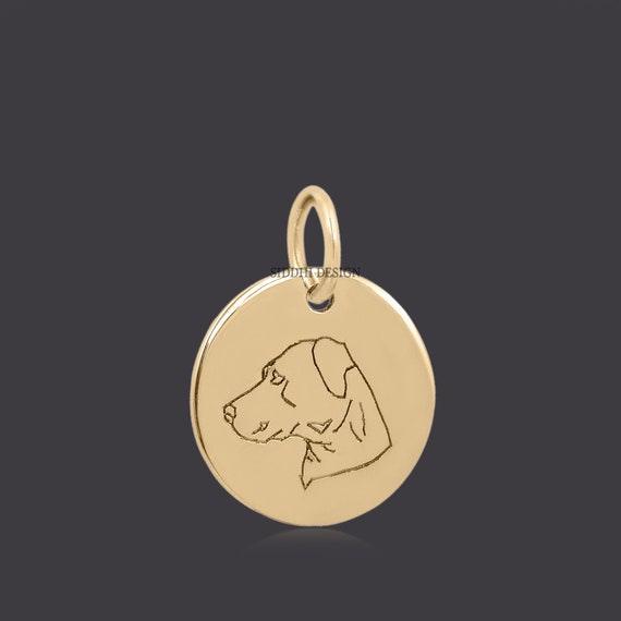 14k Yellow Gold Dog Charm, Plain Gold Dog Face Charm, Wholesale