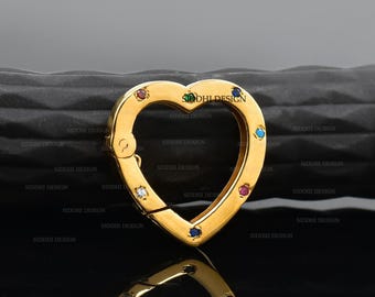 925 Silver Gold Plated Heart Spring Clasp Lock, Multi Cubic Zirconia Jewelry Connector Lock