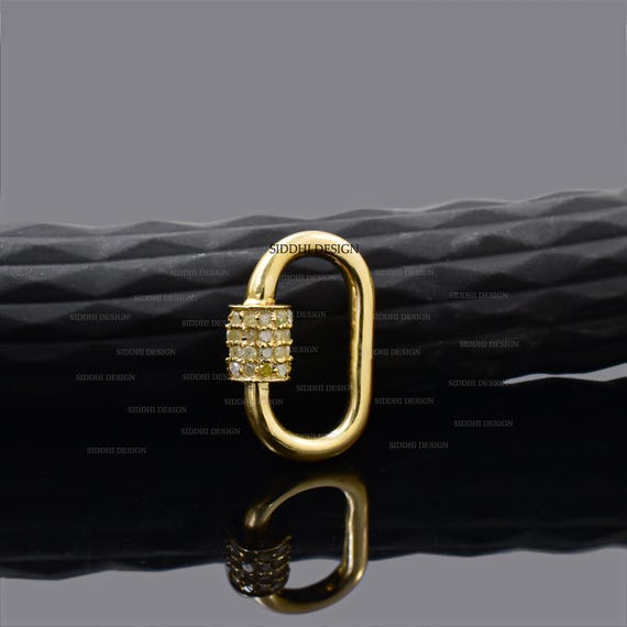 14k yellow gold carabiner lock, single cut diamond carabiner lock, woman jewelry connector lock