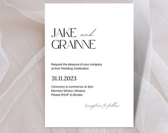 Modelo de convite de casamento minimalista, download de modelo de convite de casamento, convite de casamento editável, download instantâneo | 5"x7"