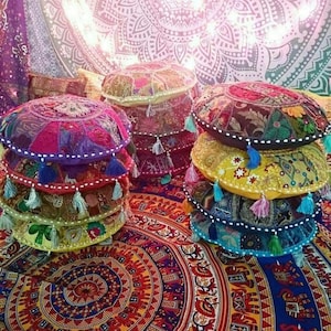 Bohemian cushion Indian pillow colorful decorative pillow case - boho pillow cover - patchwork round pillow- hippie cushion- throw pillow