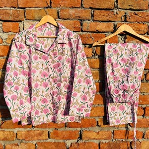 Indian Cotton Women&#39;s PJ Set, Hand Block Printed Pajama, Holiday Gifts, Bridesmaid pajamas, Bridal Pajamas, PJ Set For Women Matching Pajama