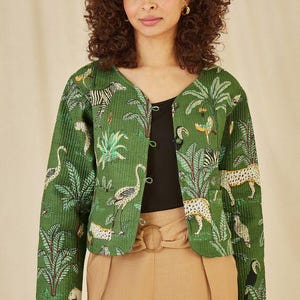 Cotton Women&#39;s Quilted Jacket Block Printed Boho Style Quilted Handmade Jackets, Coat Holidays Gifts Button Closer Jacket for Women Gifts