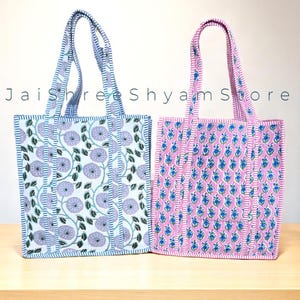 Floral Block Gedruckt Tragetasche Große Gesteppte Tragetaschen Vintage Reisetasche Handgemachte Geschenke Strandtaschen Einkaufstasche Baumwolle Einkaufstaschen Handtasche