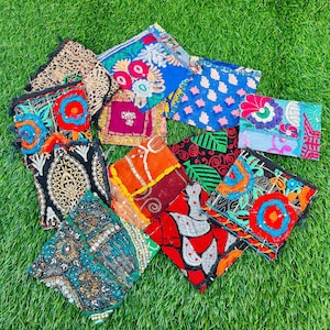 Assorted Embroidered Scraps BohoScrap Vintage Bohemian Embroidery Snippets pack-Beaded fabric-Snippet Doll art-Junk Journal-Scrap fabric