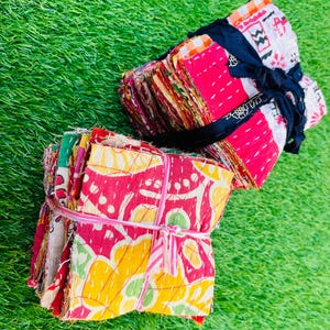 50pcs Bundles Vintage Kantha Scraps Handstitched Quilt scrap, Boho fabric scraps, Quilt fabric scraps, Patchwork Kantha, junk journal supply