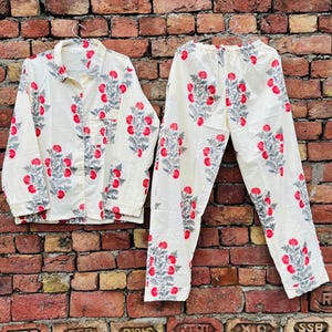 Hand Block Print Pajamas, Cotton Women&#39;s PJ Set,  Holiday Gifts, Bridesmaid pajamas, Pajamas For Bridal, Matching Pajama set, Night Wear