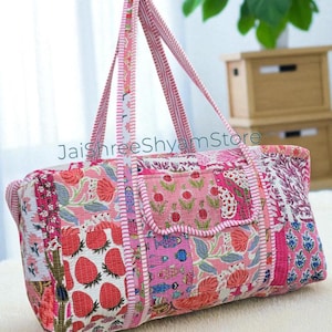 Large Cotton Patches Duffle Bags Blockprint Quilted Fabric Weekender Bags For Women Holiday Gifts Handmade Colorful Travel Overnight Bags