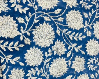 Hand Block Print Cotton Fabric, Floral Striped Pattern, Soft Cotton By The Yard