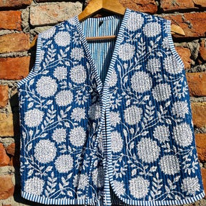 Cotton Women&#39;s Quilted Jacket Block Printed Boho Style Quilted Handmade Jackets, Coat Holidays Gifts Button Closer Jacket for Women Gifts