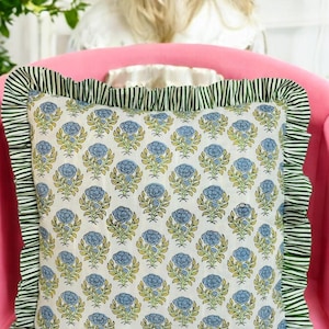 Funda de cojín con estampado floral bohemio y volantes, hecha a mano, de algodón, para cama, funda de cojín boho, funda de almohada con volantes, almohadas personalizadas