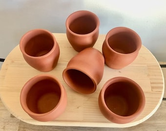 Handmade Terracotta Tea Mugs: Unglazed Indian Clay Cups, Set of 6