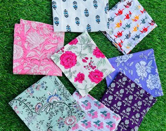 Hand Block Printed Cotton Napkins: Assorted Colors, Eco Friendly