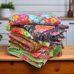 卸売ロット：ヴィンテージカンタキルト - ボヘミアンリバーシブルスローブランケット