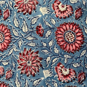 Block print floral Cotton fabric, Flower and Striped Printed Cotton Fabric, Modern home decor, Pillow Cushion fabric, Fabric By The Yard