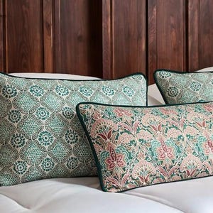 Block Print Floral Pillow Cover: Boho Indian Cotton Cushion