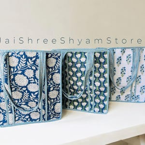 Vintage Baumwolle gesteppte Einkaufstasche, Floral Hand Block Print Einkaufstaschen, Übernachtung Strandtasche, Reise Tragetaschen, Geschenk für sie, Tote für Frauen