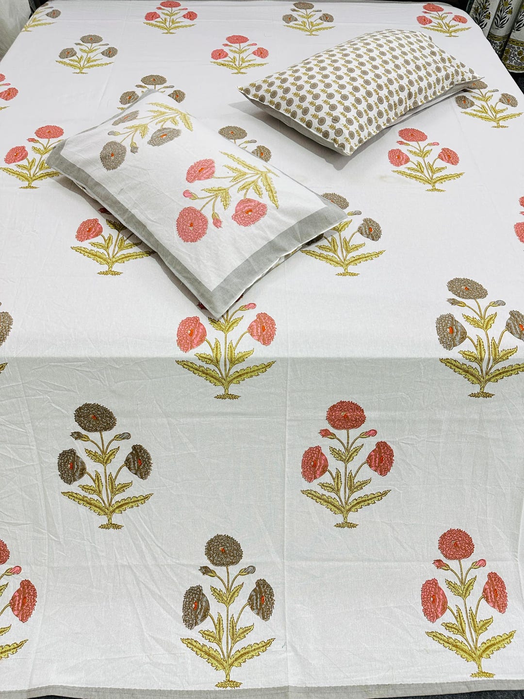 Hand Block Print Cotton Bed Sheet: Floral Boho King Bedspread - Etsy