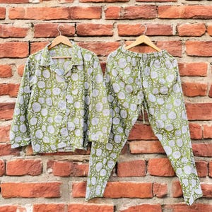 Indian Cotton Women&#39;s PJ Set, Hand Block Printed Pajama, Holiday Gifts, Bridesmaid pajamas, Bridal Pajamas, PJ Set For Women Matching Pajama