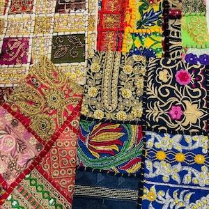 Vintage Hand Stitched Embroidered Scraps Bohemian Patches Junk Journal Home Decor Indian Party Supply Fabric remnants Pieces Scraps Snippets