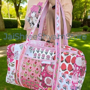 Large Cotton Patches Duffle Bags Blockprint Quilted Fabric Weekender Bags For Women Holiday Gifts Handmade Colorful Travel Overnight Bags
