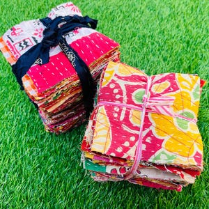 Assorted Vintage Quilting Fabric Scrap Indian SARI SQUARES Fabric 50 Pcs Charm Pack, Pre-cut 100% Cotton Crafting Scrap Snippet Fat Quarter