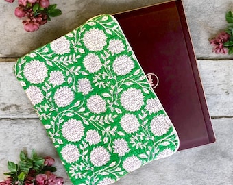 Hand Block Printed Laptop Sleeve: Floral Quilted Cotton MacBook Case