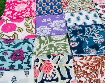 Retales de tela de algodón con estampado de bloques indios vintage: paquete de 5"