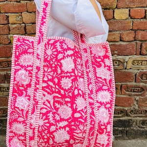 Sac fourre-tout vintage en coton à imprimé floral, durable et durable, sac fourre-tout pour les courses d'épicerie, sac bohème fait main, sac fourre-tout matelassé, sac de marché