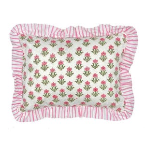 Block Print Boho Cushion Cover With Frill Handmade Cotton Bed Throw Pillows, bohemian pillow cushion cover vintage home decor frill cushion