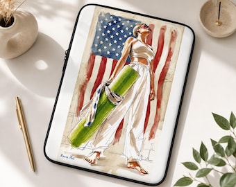 Retro Style with American Flag Laptop Sleeve, Yoga Style, Vintage Patriotic Artwork
