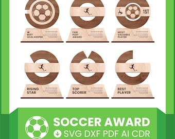 Soccer Award Trophy Laser Cut, 6 Different Modern Laser Designs, Soccer Player Gift, Trophy Pack SVG, Sport Medal Award SVG File, Soccer Cup