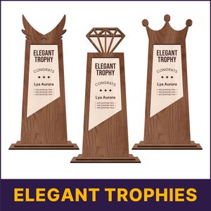 Elegante trofeo de copa, premio, corte láser, 3 diseños diferentes, archivos SVG DXF PDF con láser, corte de madera, grabado láser, trofeo nuevo y moderno
