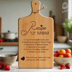 Moeder snijplank SVG, recept voor een speciale moeder, Moederdag keukenbord SVG, moeder keuken SVG snijplank laser, lade laserbestandsbord