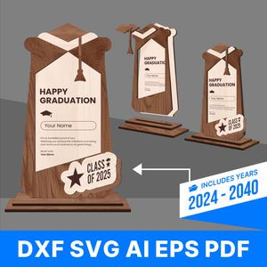 Trophée de remise des diplômes découpé au laser, cadeau de remise des diplômes, médaille de remise des diplômes, casquette de remise des diplômes SVG, fournitures de remise des diplômes, fête de remise des diplômes 2025