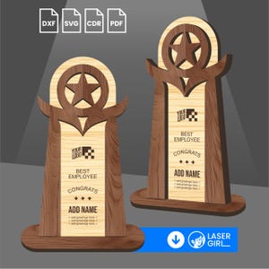 Auszeichnung Trophäe Laser Cut-Datei, Holzschnitt Gravur Laser, Glowforge Laser Cut-Datei, Hölzern Auszeichnung Laser Cut-Datei, Mitarbeiter Auszeichnung SVG-Datei
