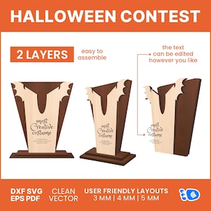Halloween Trophy for Costume Party Prize Best Costume Contest Award Engraved Laser Cut Trophy SVG DIY Halloween Craft Ideas Fun Activity