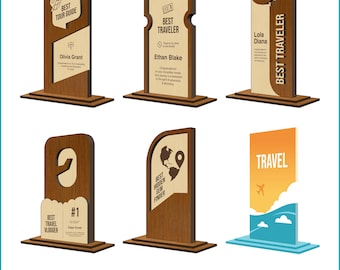 Travel Trophy Cup Award Laser Cut 5 Different Designs Files, Laser SVG DXF PDF files, Wooden Cutting Engraving Laser, Modern New Trophy