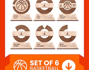 Cirkel basketbalprijs lasergesneden, 6 verschillende moderne laserontwerpen, prijs sportcompetitie, basketbalspeler cadeau SVG, trofeepakket SVG
