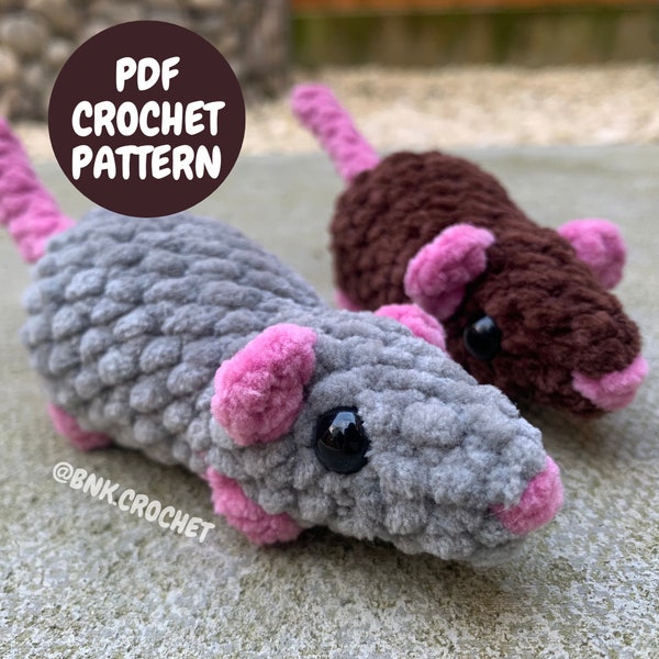 No-Sew Rat Crochet Pattern, Rat Pattern, Crochet Rat, No-Sew Crochet Pattern, Beginner Crochet, Quick Crochet, Small Crochet Pattern