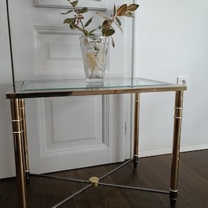 Vintage Side table /glass mirror and brass / IKEA/Maison Jansen  style/ Entrance hall Table Decor / Hollywood Regency Side table