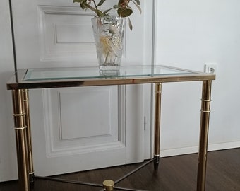 Vintage Side table /glass mirror and brass / IKEA/Maison Jansen  style/ Entrance hall Table Decor / Hollywood Regency Side table